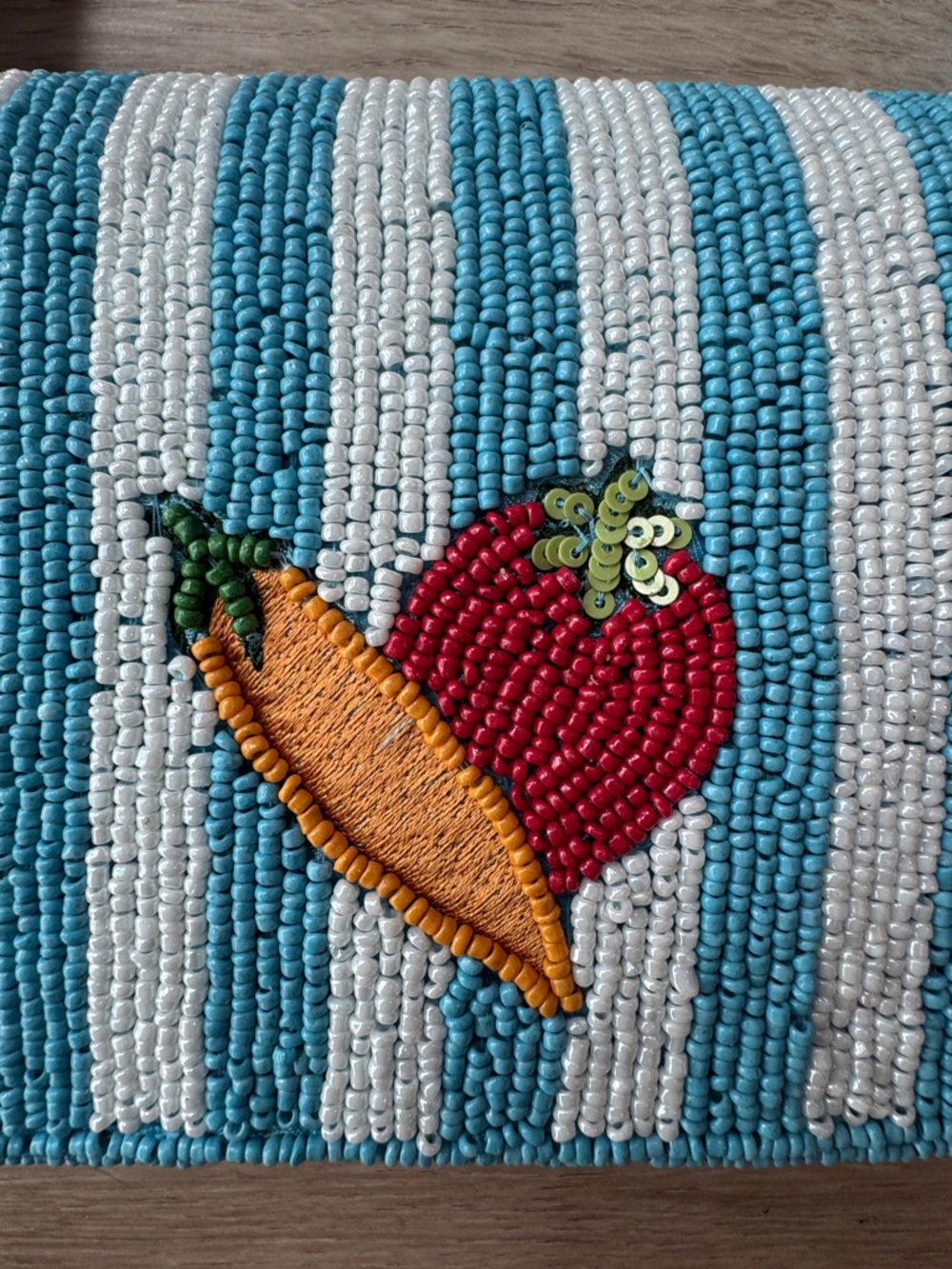Handcrafted in India Blue Striped Vegetable Beaded Bag Viral TikTok NWT - Picture 9 of 16